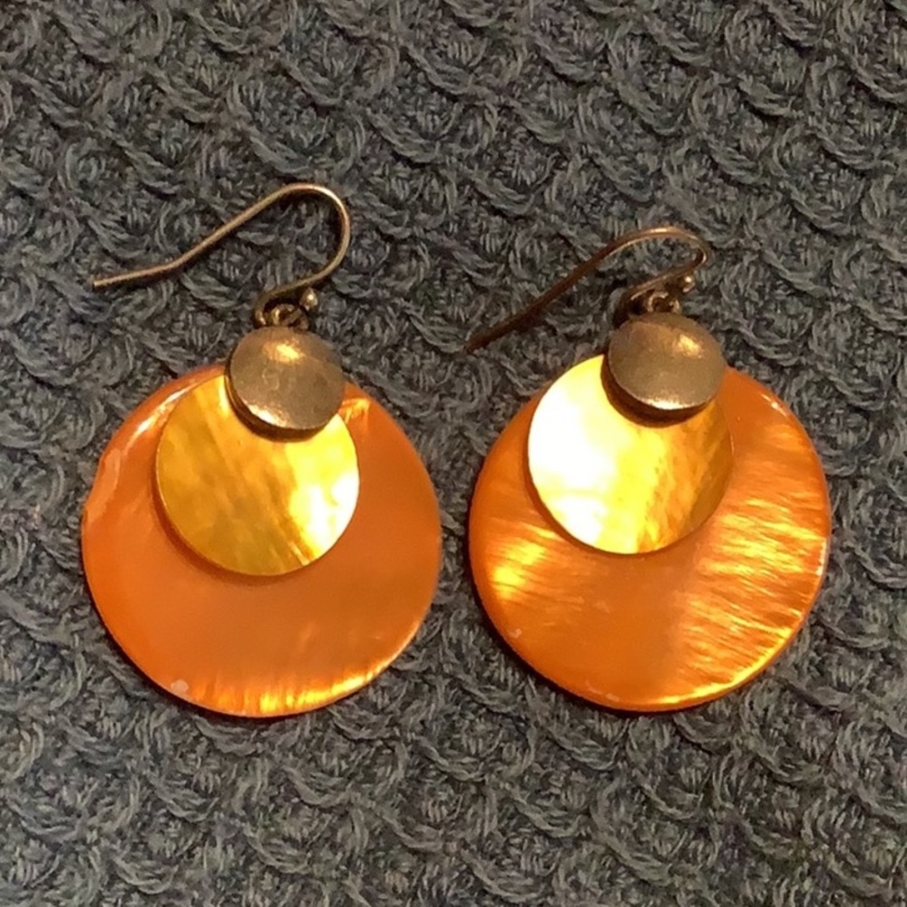 🌹Orange bronze tone disc earrings pierced